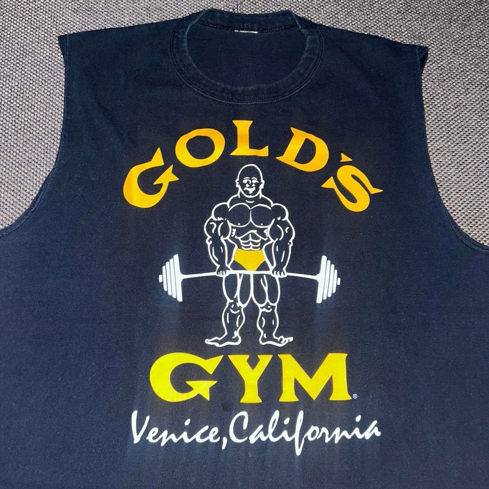 Vintage 90s Golds Gym Venice California Muscle Black Tank Top Size Large